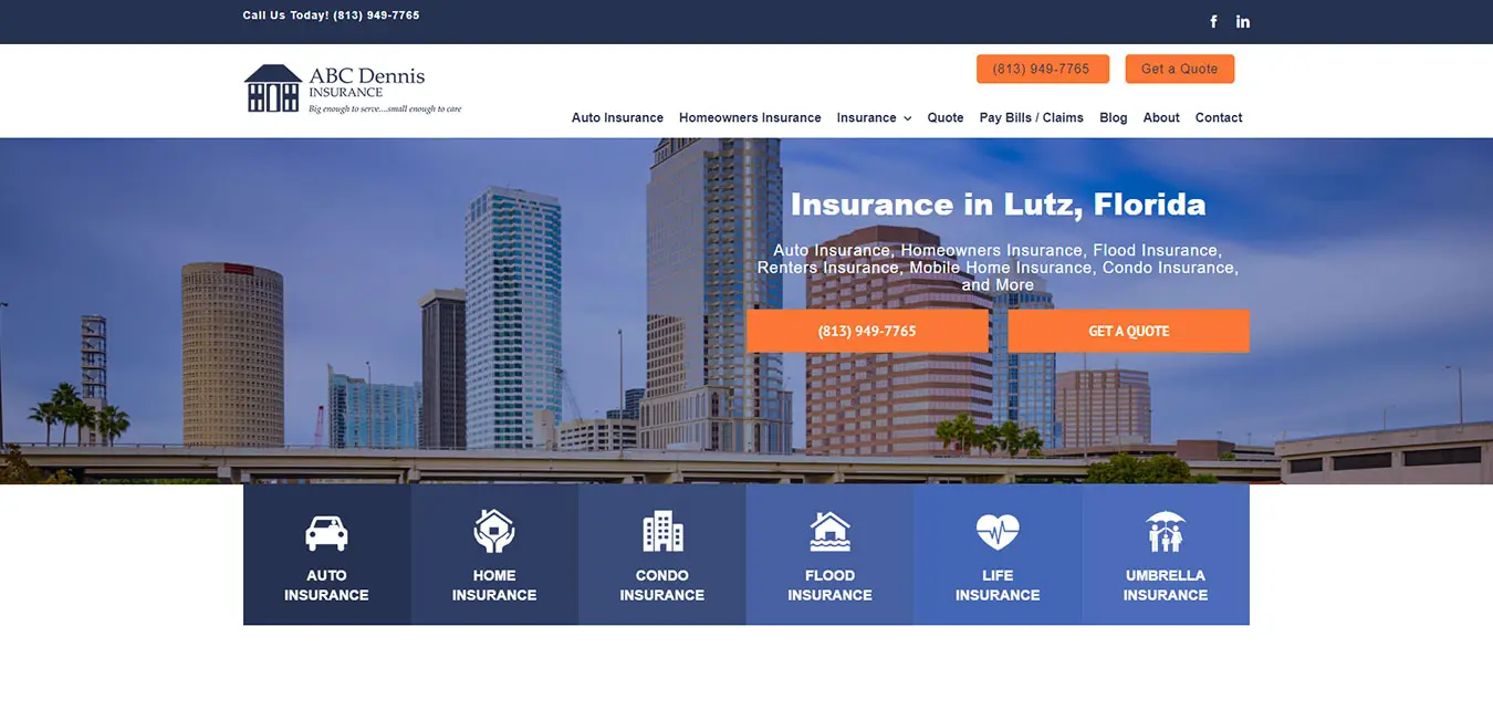 ABCDennisInsurance.com screenshot, insurance agency in Lutz, FL
