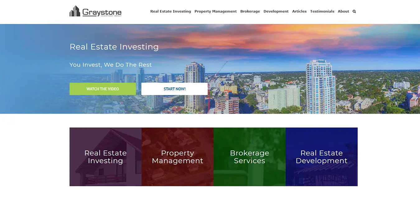 GraystoneIG.com screenshot, real estate company in Tampa, FL