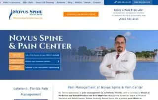 Novus Spine and Pain Center website screenshot, pain doctor in Lakeland, FL