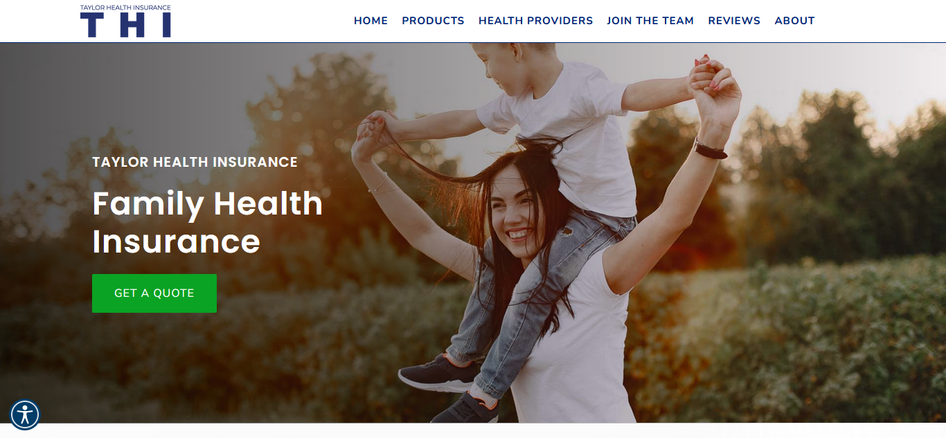 Taylor Health Insurance Website, Screenshot