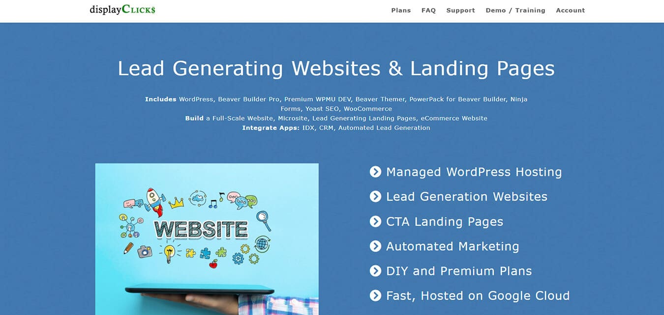 displayClicks.com screenshot, premium WordPress hosting division of Image Building Media