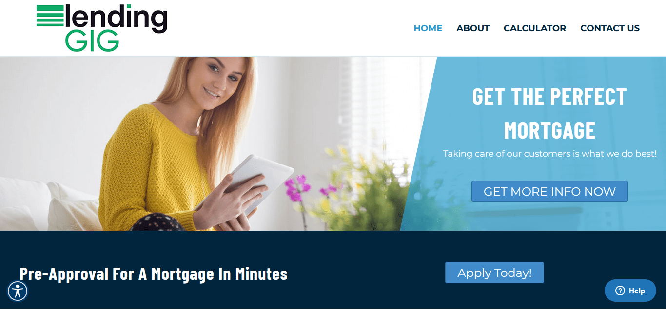 Lending GIG Website, Screenshot