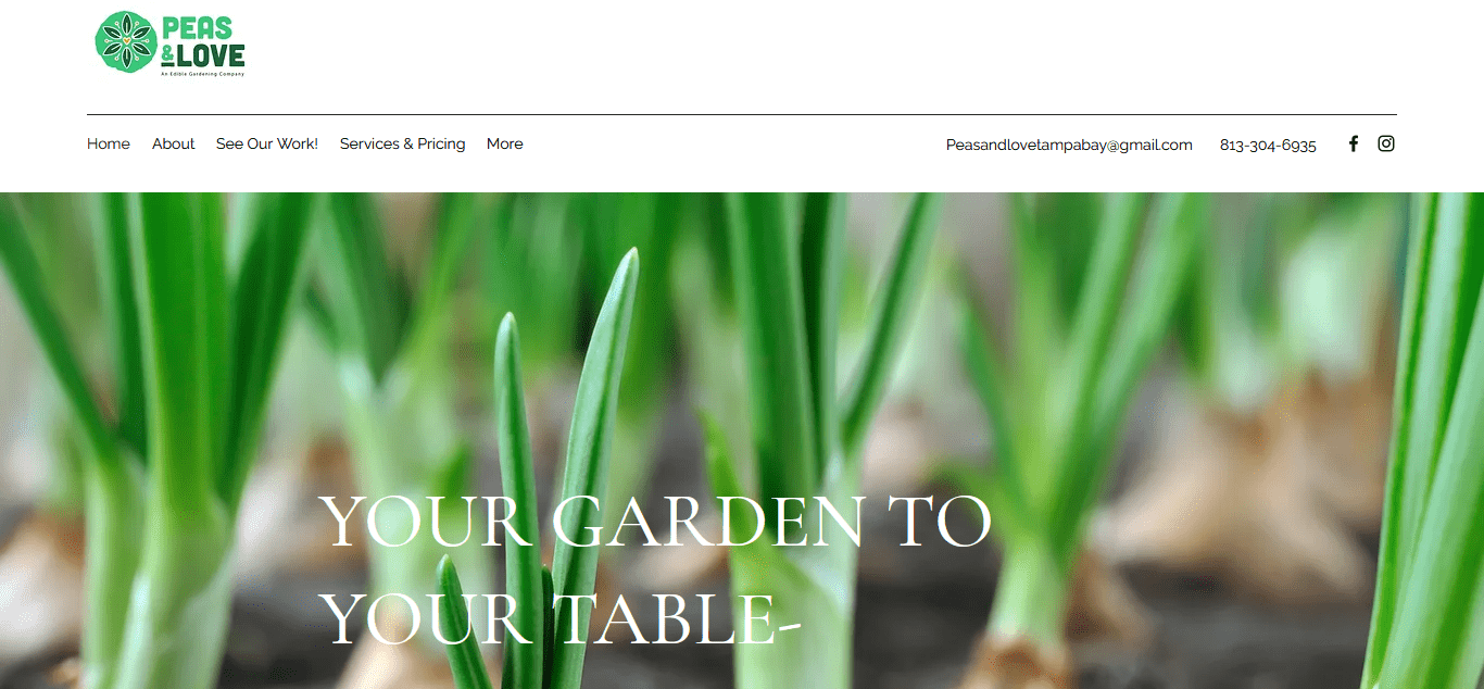 Peas and Love Edible Garden Website, Screenshot