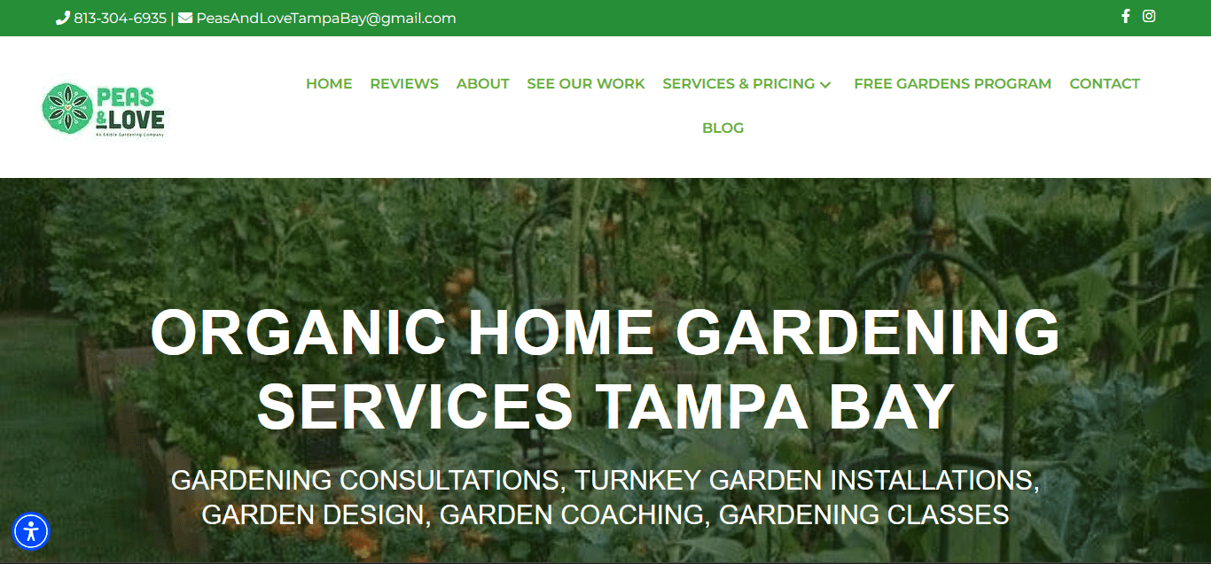 Peas and Love Edible Gardening Co. Website, Screenshot